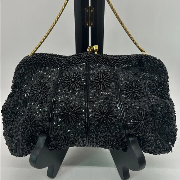 Winkelman’s Vintage Elegant Black Beaded Sequined Clutch Wristlet Purse Bag 🌺🌺 - Picture 2 of 8